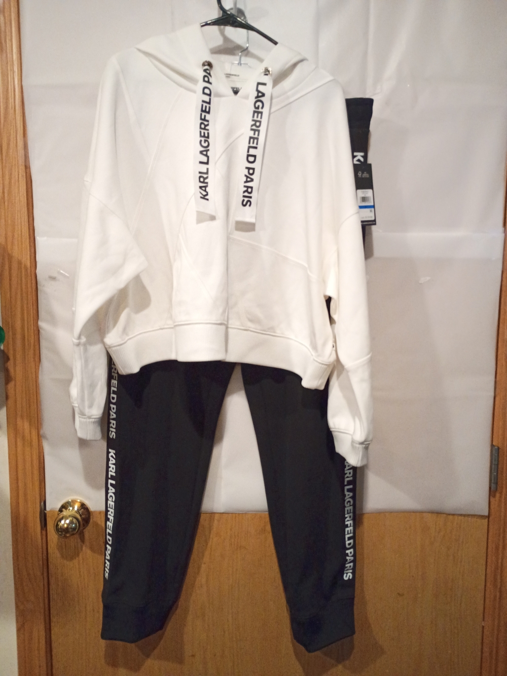 Karl Lagerfeld Paris White Logo Hoodie & Black Logo Joggers Set